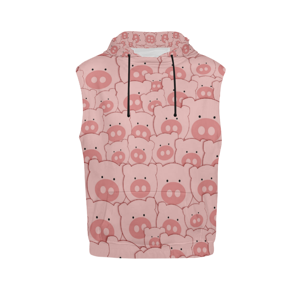 Pink Piggy Pigs All Over Print Sleeveless Hoodie for Men (Model H15)