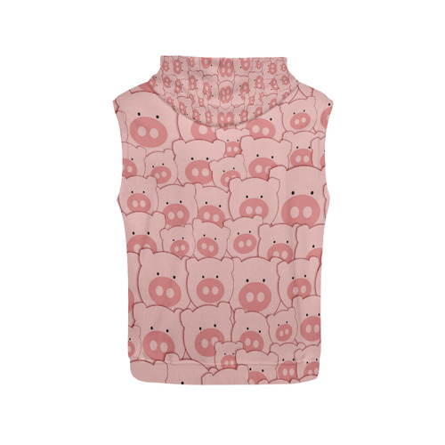 Pink Piggy Pigs All Over Print Sleeveless Hoodie for Men (Model H15)