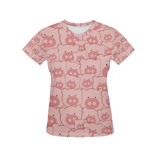 Pink Piggy Pigs All Over Print T-Shirt for Women (USA Size) (Model T40)