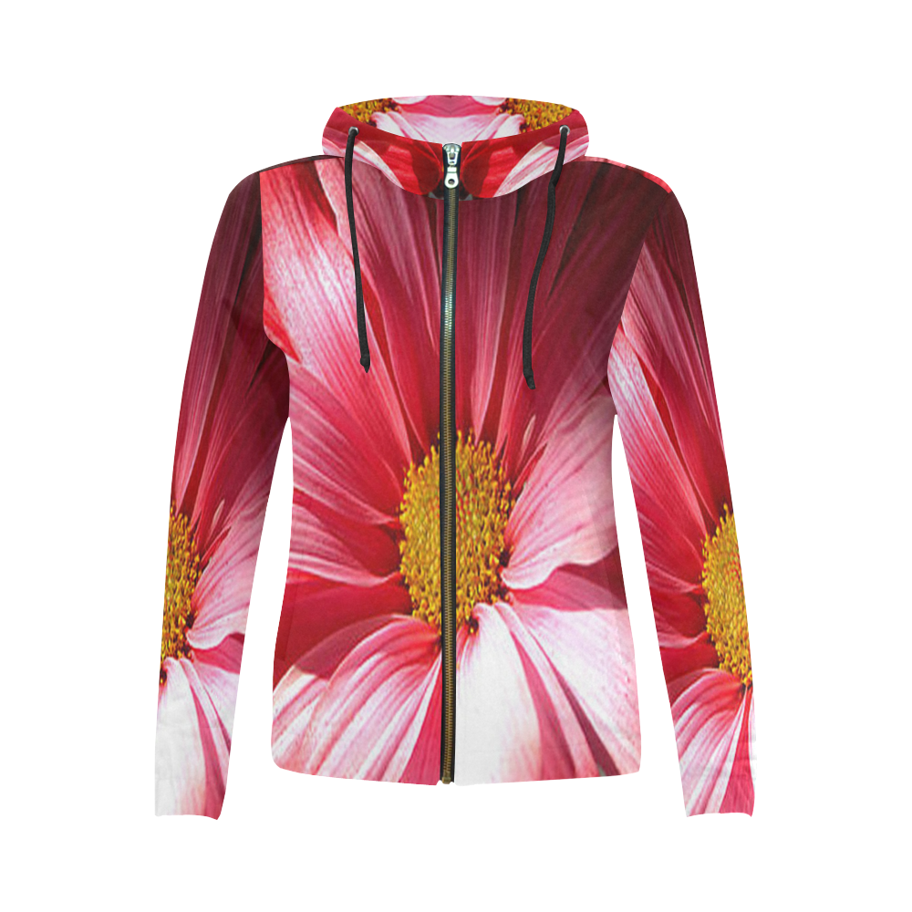 ArtbyOnyx Chrysanthemum Collection All Over Print Full Zip Hoodie for Women (Model H14)