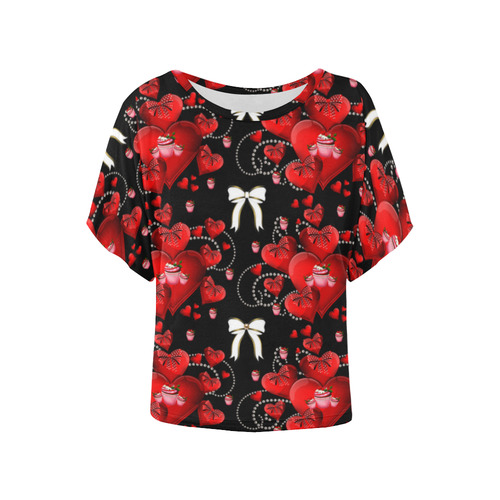 hearts and bows Women's Batwing-Sleeved Blouse T shirt (Model T44)
