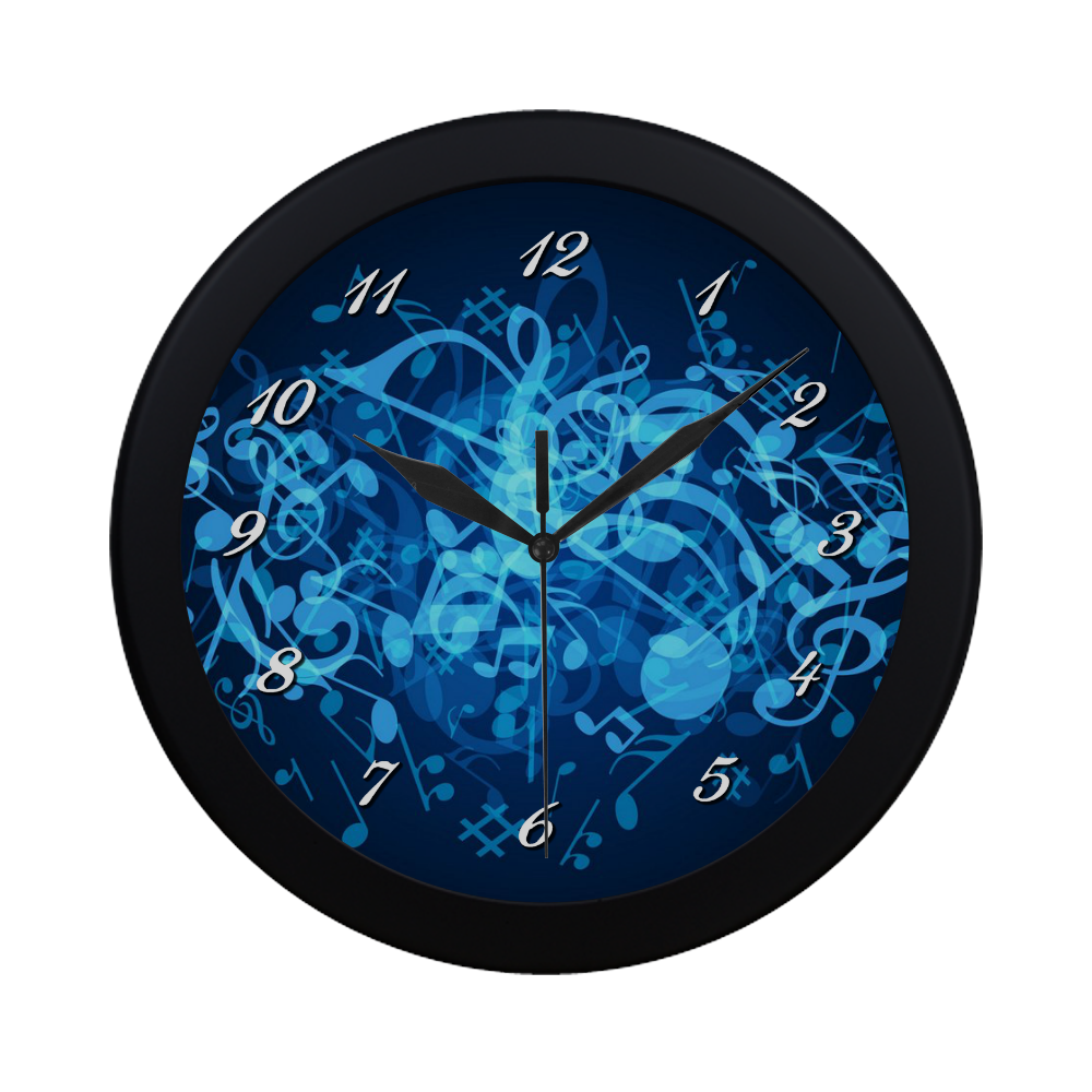 Blue Glow Music Notes Circular Plastic Wall clock