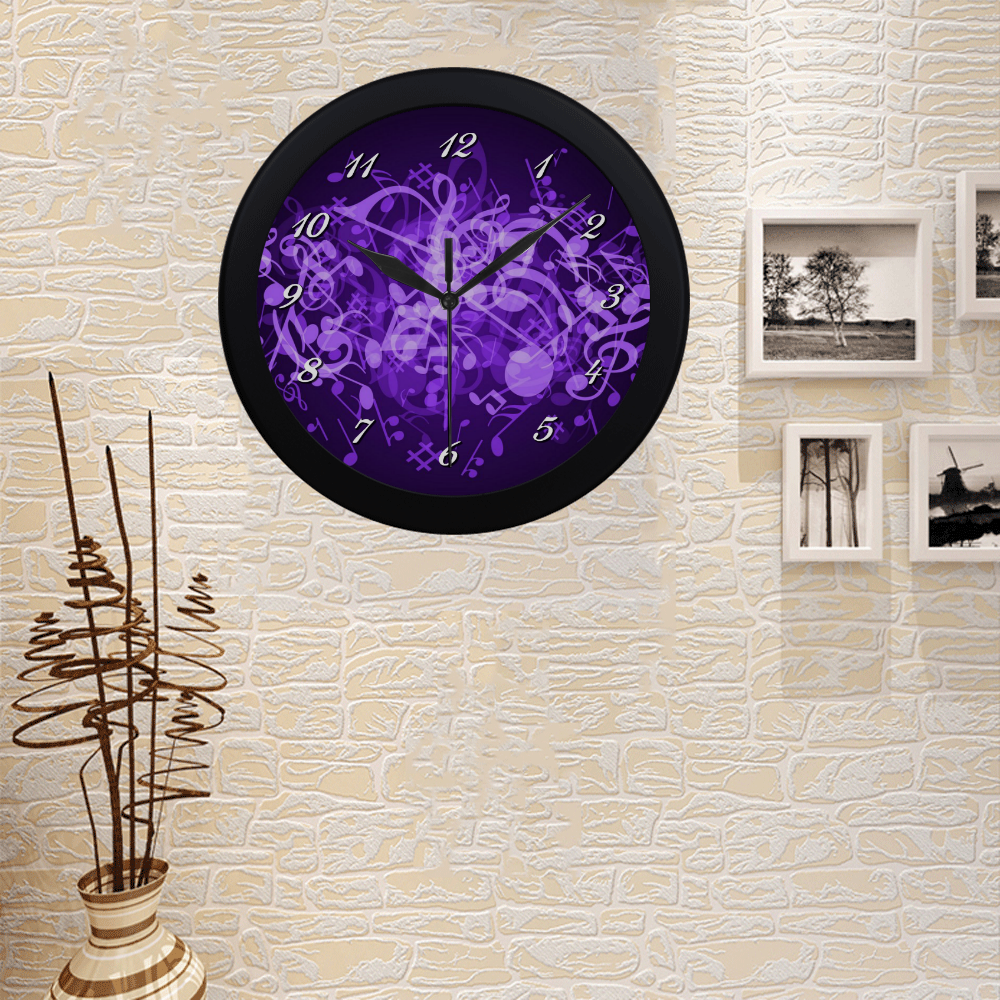 Purple Glow Music Notes Circular Plastic Wall clock