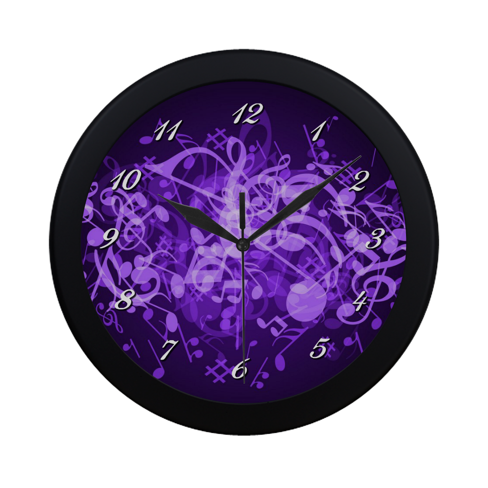 Purple Glow Music Notes Circular Plastic Wall clock
