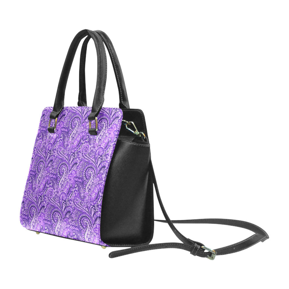 Classic Purple Paisley Rivet Shoulder Handbag (Model 1645)