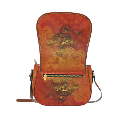 Music, clef in golden metal Saddle Bag/Small (Model 1649) Full Customization