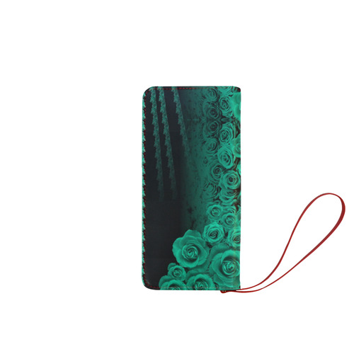 rose 2 teal Women's Clutch Wallet (Model 1637)