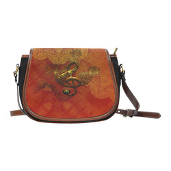Music, clef in golden metal Saddle Bag/Small (Model 1649)(Flap Customization)