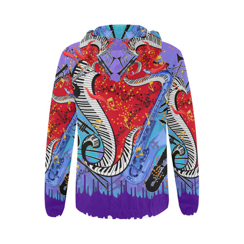 Colorful Music Print Colorful Hoodie by Juleez All Over Print Full Zip Hoodie for Women (Model H14)
