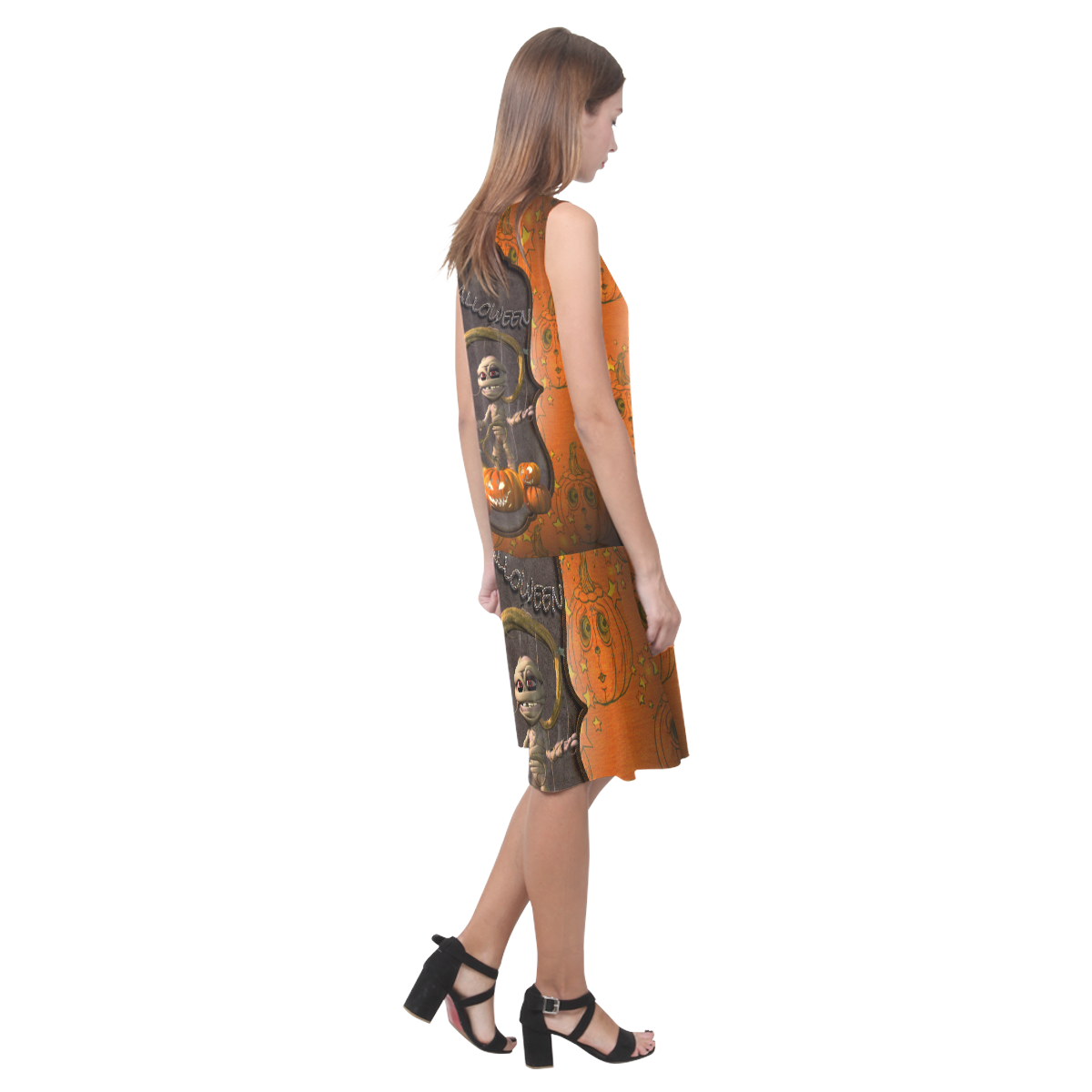 Halloween, funny mummy Sleeveless Splicing Shift Dress(Model D17)