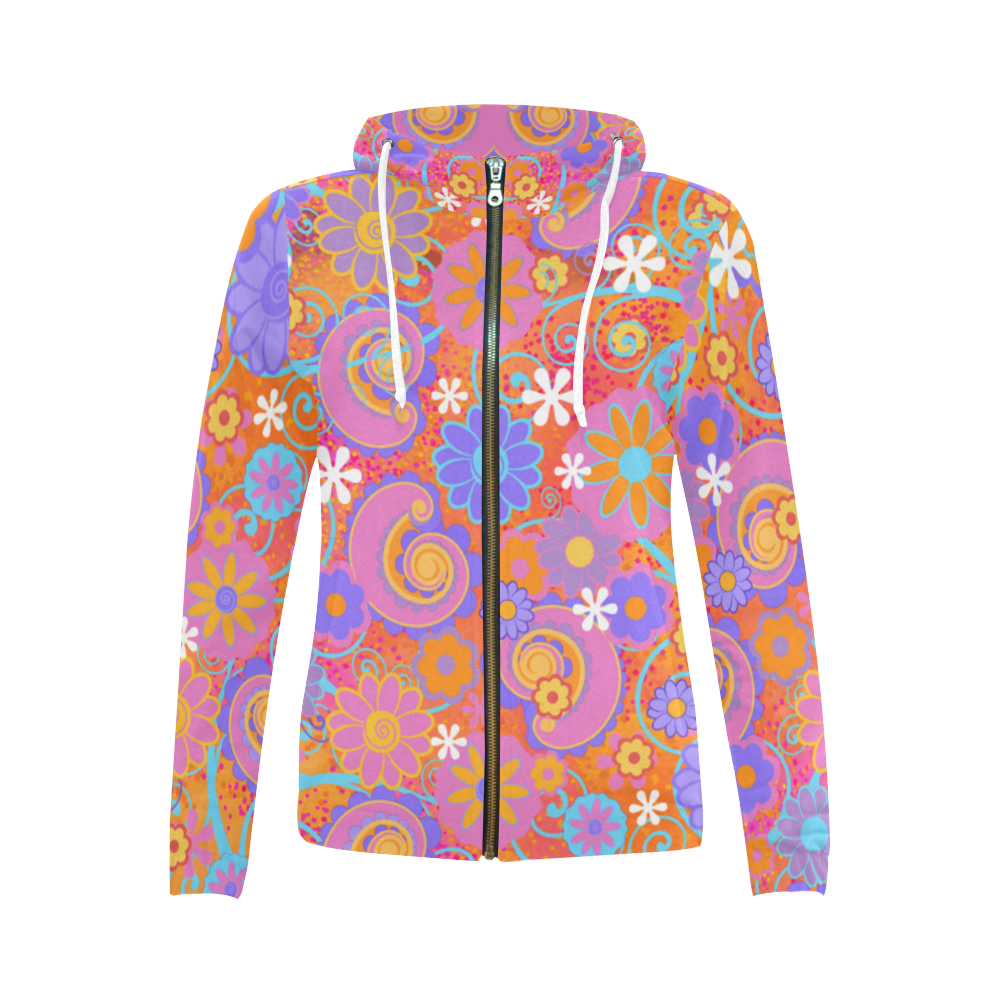 Juleez Fun Flowers Print All Over Print Full Zip Hoodie for Women ...