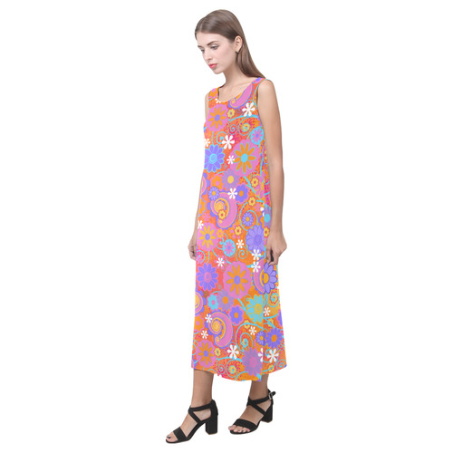 Floral Beadwork Seven Clans White Phaedra Sleeveless Open Fork Long Dress main image 1