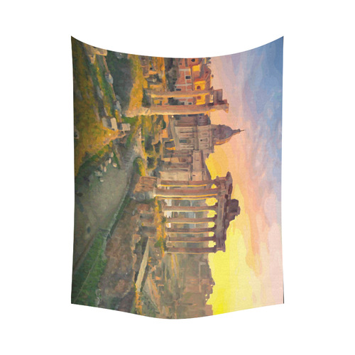 Rome Travel Ruins of Forum St Peters Dome Sunset Cotton Linen Wall Tapestry 80"x 60"