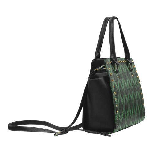 Emerald Green Ribbons Rivet Shoulder Handbag (Model 1645)
