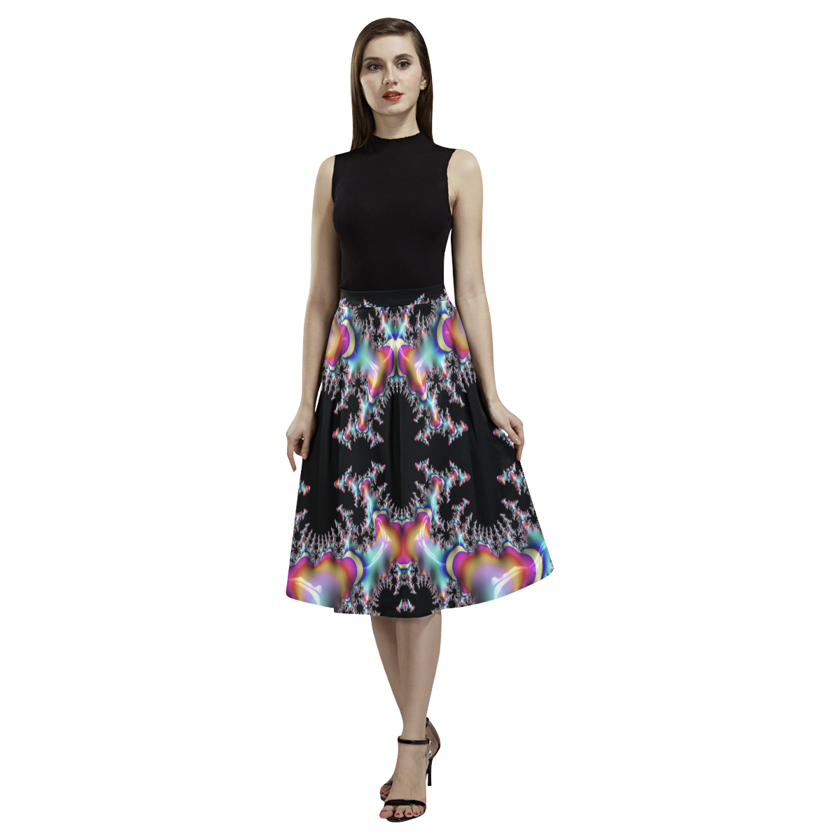 Rainbow Coral Reef Fractal Abstract Aoede Crepe Skirt (Model D16)