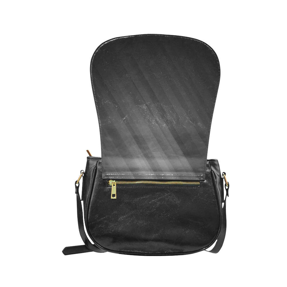 Black Dark Gray Diagonal Stripes Classic Saddle Bag/Small (Model 1648)