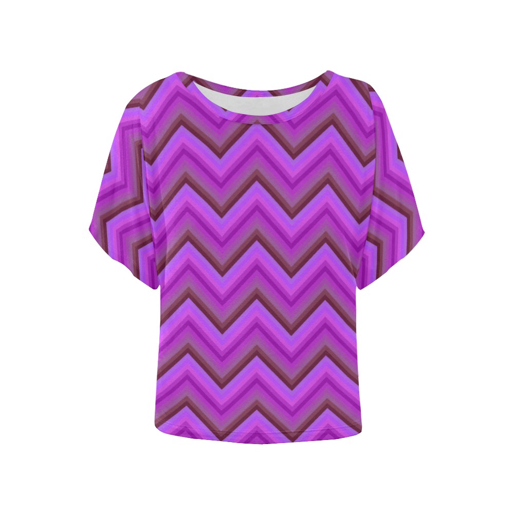 Purples Zigzag Women's Batwing-Sleeved Blouse T shirt (Model T44)