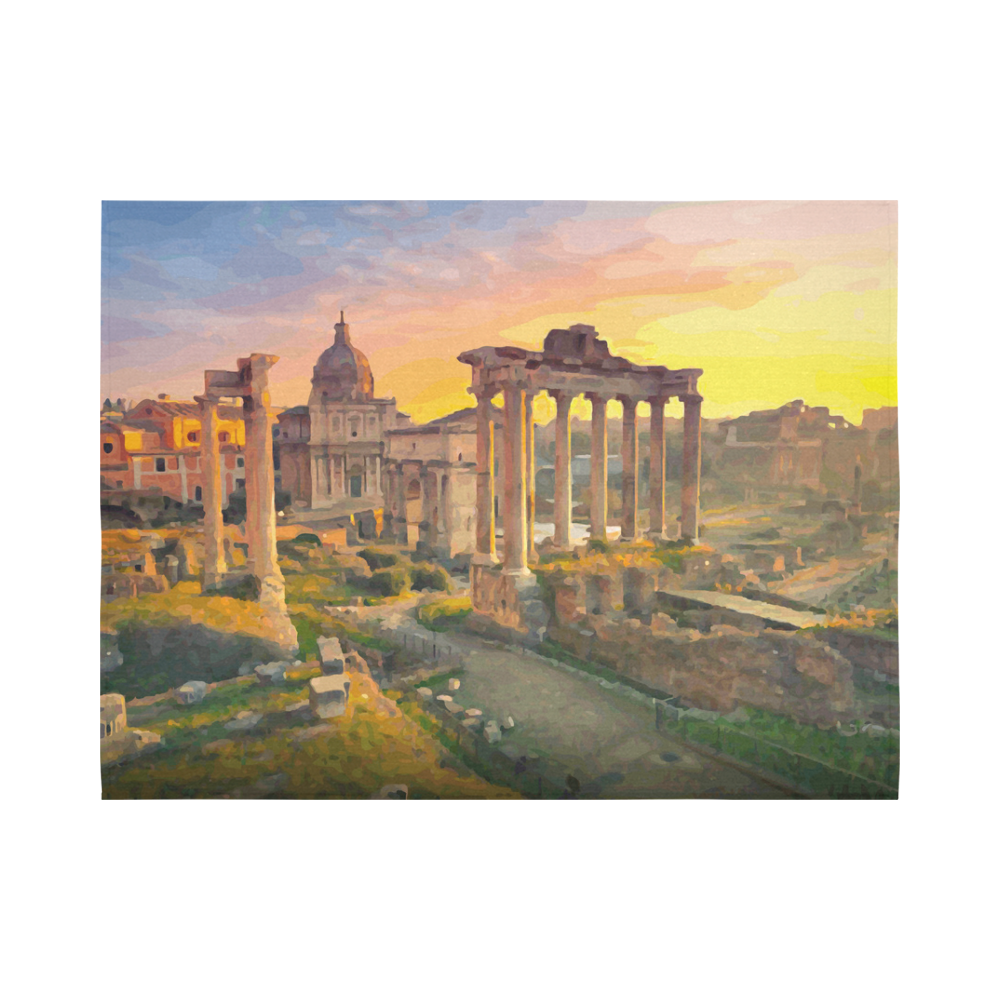 Rome Travel Ruins of Forum St Peters Dome Sunset Cotton Linen Wall Tapestry 80"x 60"