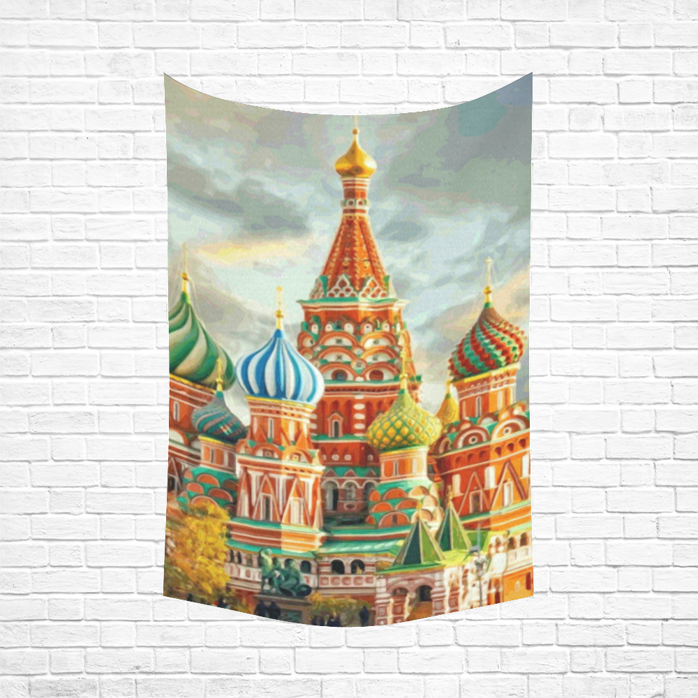 Kremlin Moscow Russia St Basel Cathedral Cotton Linen Wall Tapestry 60"x 90"