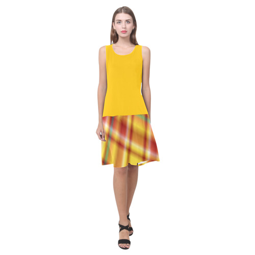 Sunset Orange and Yellow Tartan Plaid Sleeveless Splicing Shift Dress(Model D17)