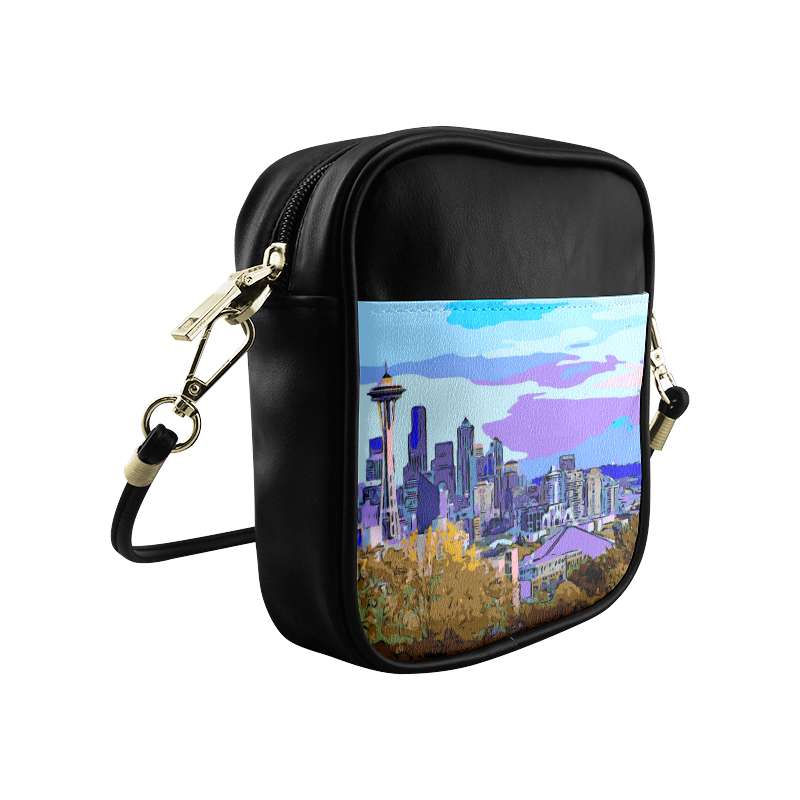 Seattle Skyline Space Needle Mt Rainier Sling Bag (Model 1627)