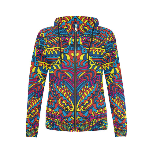 Groovy ZenDoodle Colorful Art All Over Print Full Zip Hoodie for Women (Model H14)