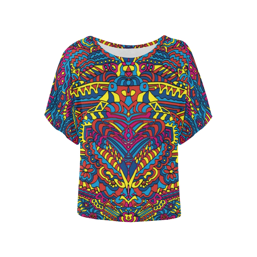 Groovy ZenDoodle Colorful Art Women's Batwing-Sleeved Blouse T shirt (Model T44)