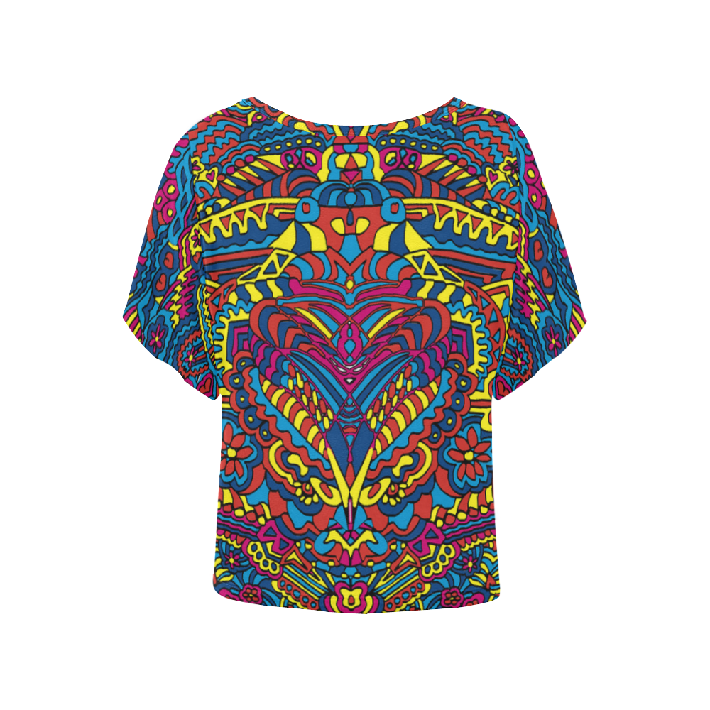 Groovy ZenDoodle Colorful Art Women's Batwing-Sleeved Blouse T shirt (Model T44)