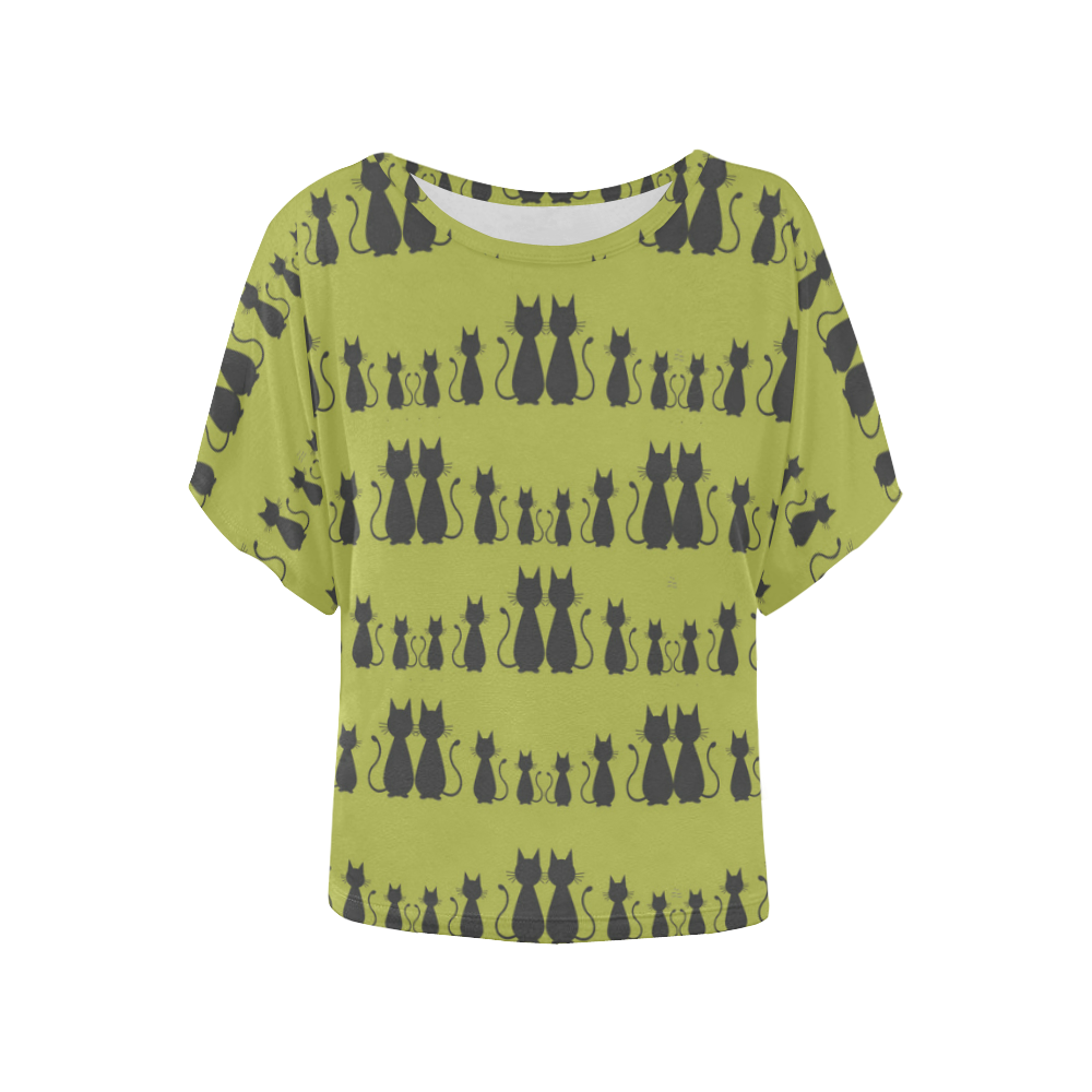 Cat Pattern Women's Batwing-Sleeved Blouse T shirt (Model T44)