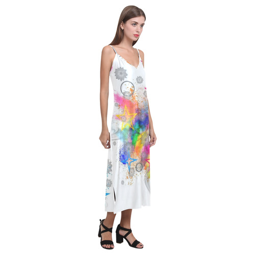 Color blobs by Nico Bielow V-Neck Open Fork Long Dress(Model D18)
