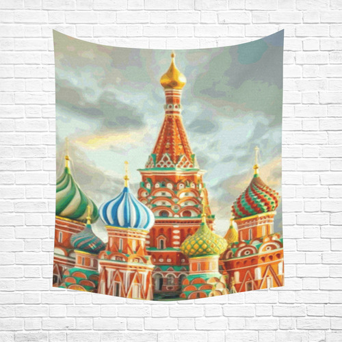 Kremlin Moscow Russia St Basel Cathedral Cotton Linen Wall Tapestry 51"x 60"