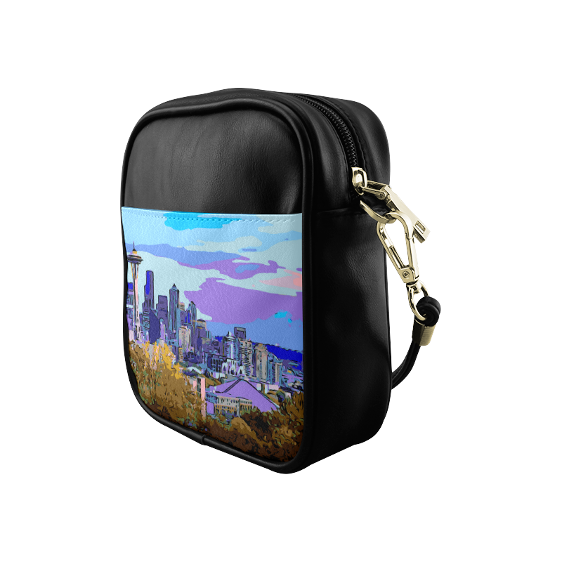 Seattle Skyline Space Needle Mt Rainier Sling Bag (Model 1627)