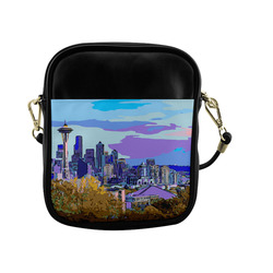 Seattle Skyline Space Needle Mt Rainier Sling Bag (Model 1627)