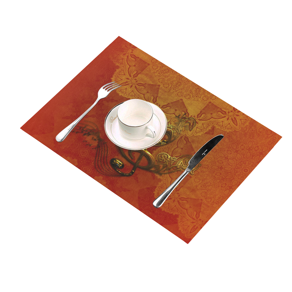 Music, clef in golden metal Placemat 14’’ x 19’’ (Set of 2)