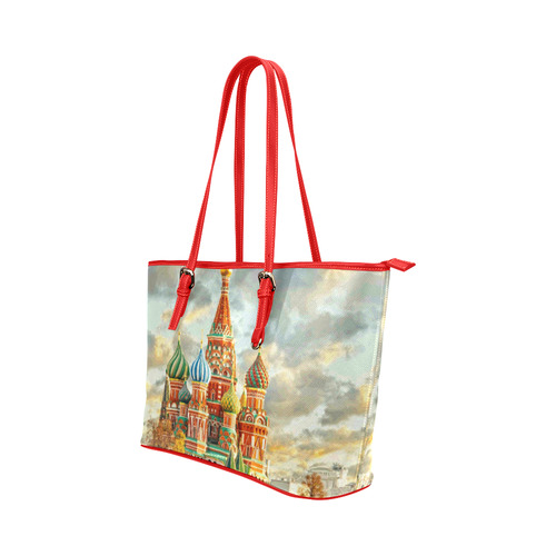 Kremlin Moscow Russia St Basel Cathedral Landscape Leather Tote Bag/Small (Model 1651)