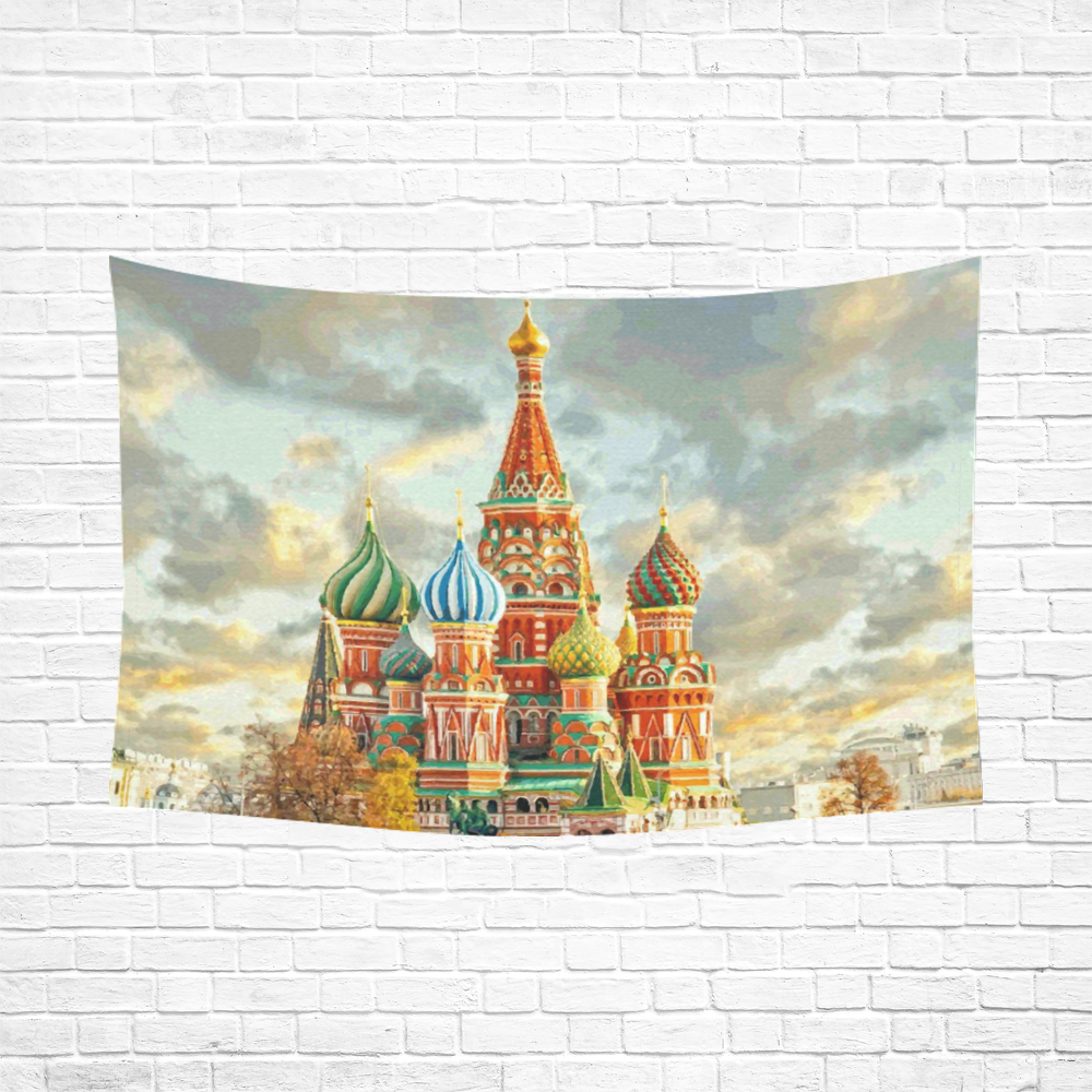 Kremlin Moscow Russia St Basel Cathedral Cotton Linen Wall Tapestry 90"x 60"