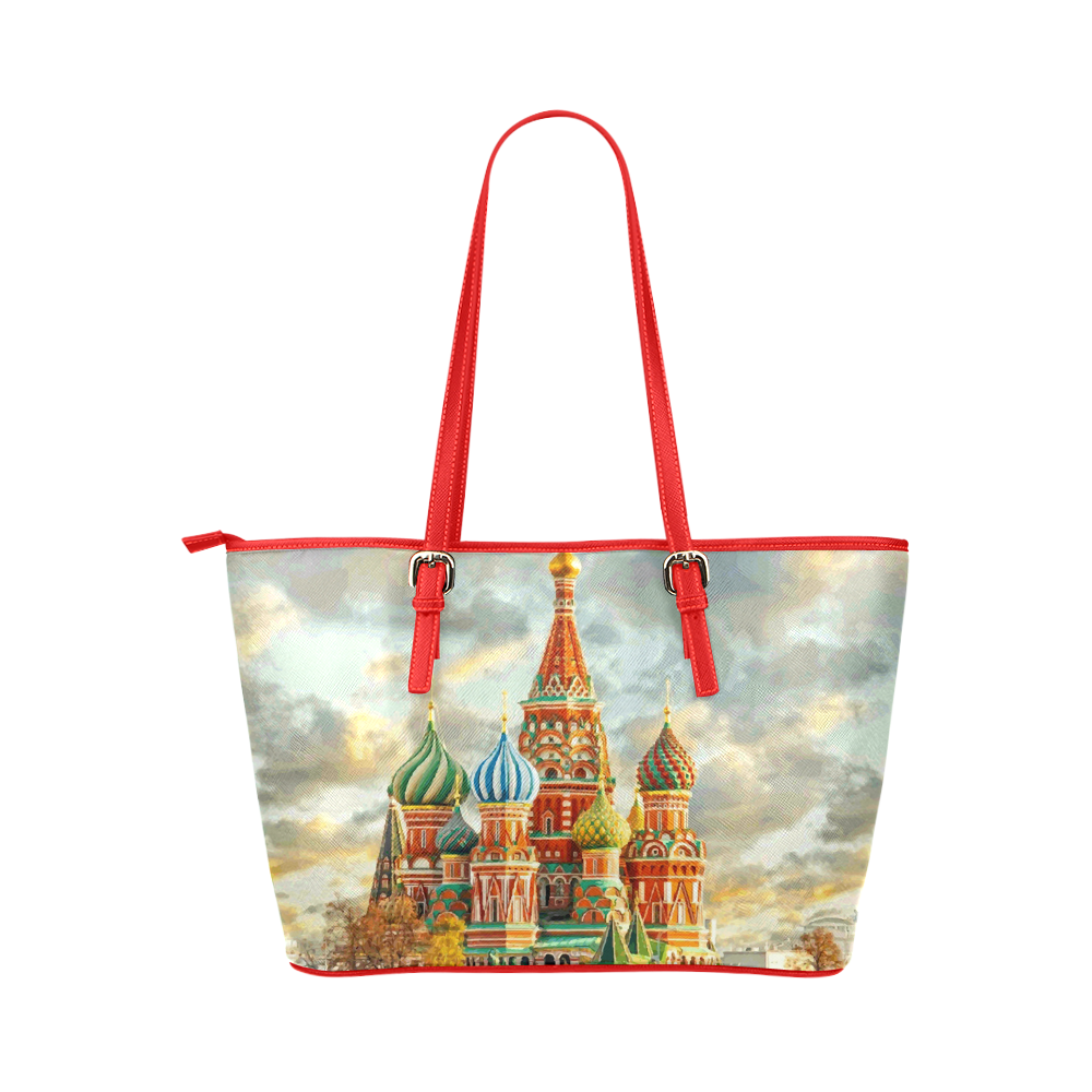 Kremlin Moscow Russia St Basel Cathedral Landscape Leather Tote Bag/Small (Model 1651)