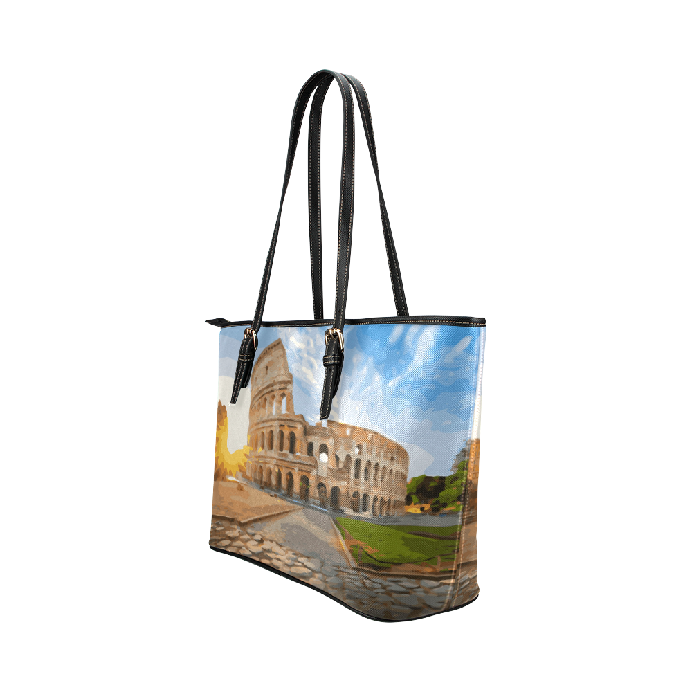 Rome Coliseum At Sunset Leather Tote Bag/Small (Model 1651)