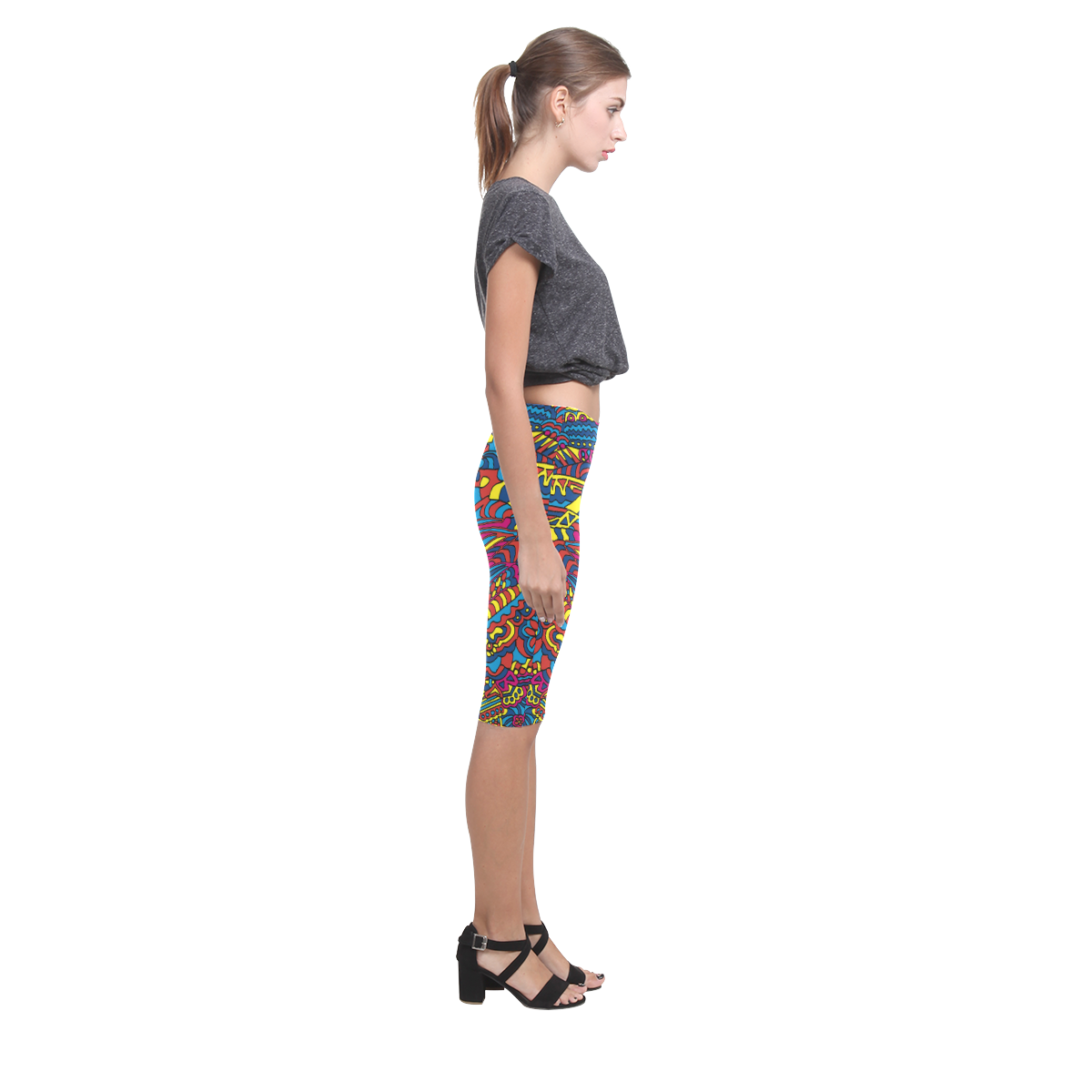 Groovy ZenDoodle Colorful Art Hestia Cropped Leggings (Model L03)