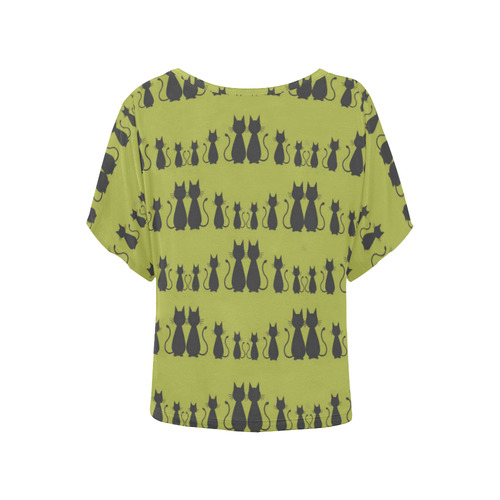 Cat Pattern Women's Batwing-Sleeved Blouse T shirt (Model T44)