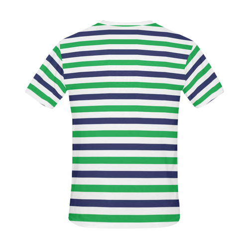 Blue Green Stripes All Over Print T-Shirt for Men (USA Size) (Model T40)