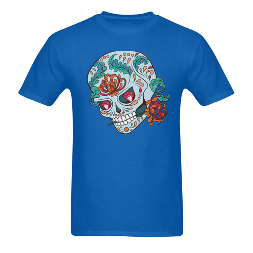Sugar Skull Blue Men's T-Shirt in USA Size (Two Sides Printing)
