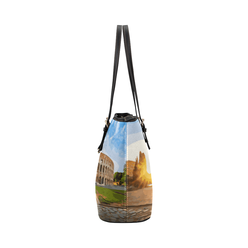 Rome Coliseum At Sunset Leather Tote Bag/Small (Model 1651)