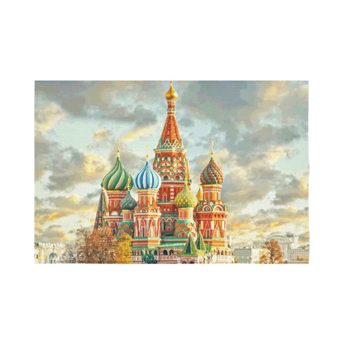 Kremlin Moscow Russia St Basel Cathedral Cotton Linen Wall Tapestry 90"x 60"