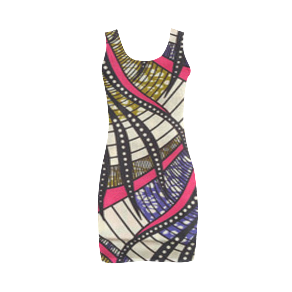 Pink/ Blue Afrakan Print Medea Vest Dress (Model D06)