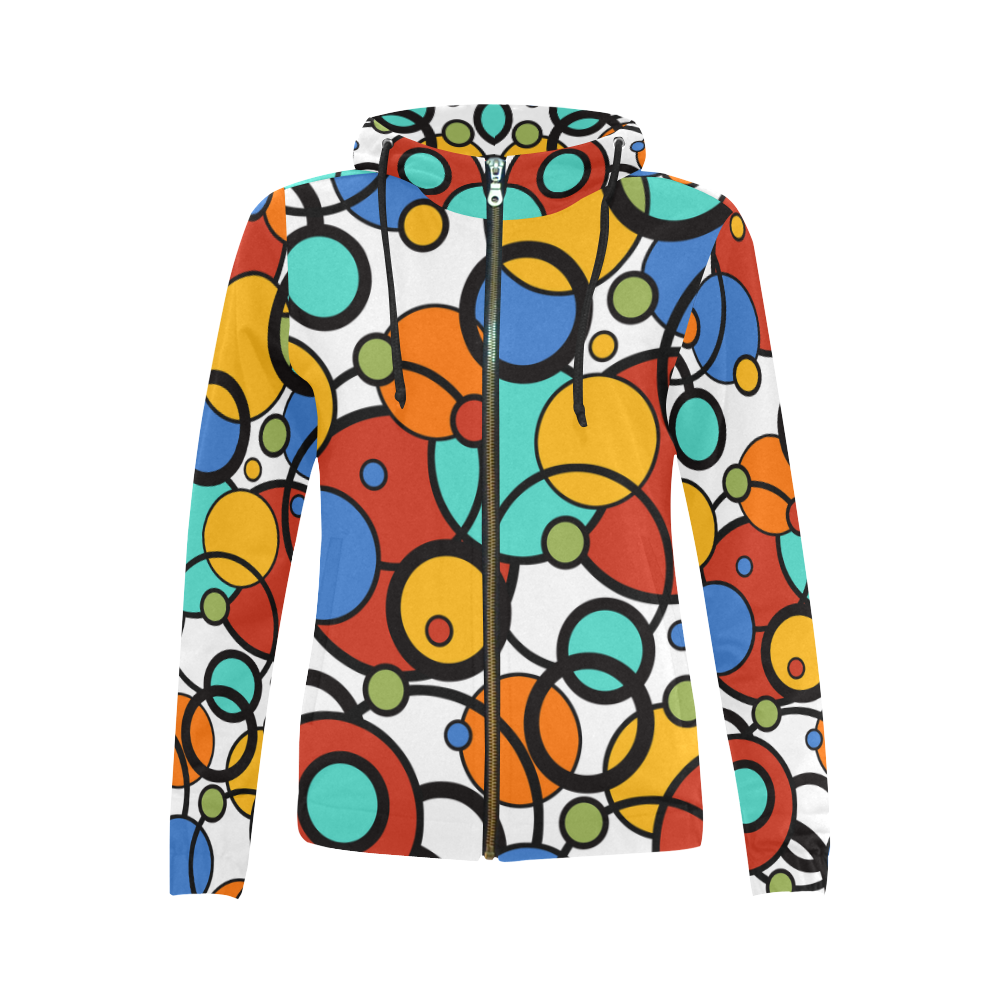 Pop Art Hoodie Colorful Dot Print by Juleez All Over Print Full Zip Hoodie for Women (Model H14)