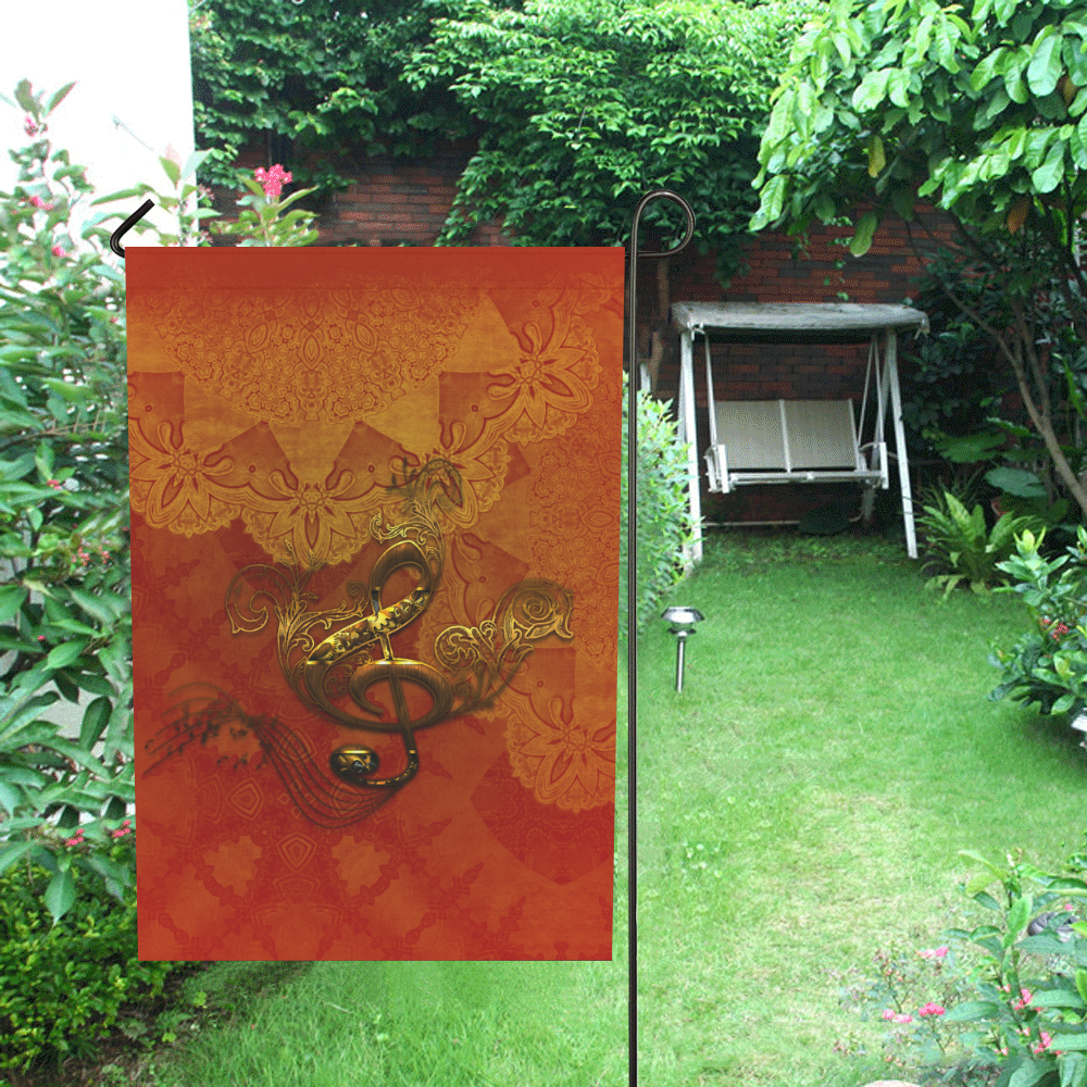 Music, clef in golden metal Garden Flag 28''x40'' （Without Flagpole）