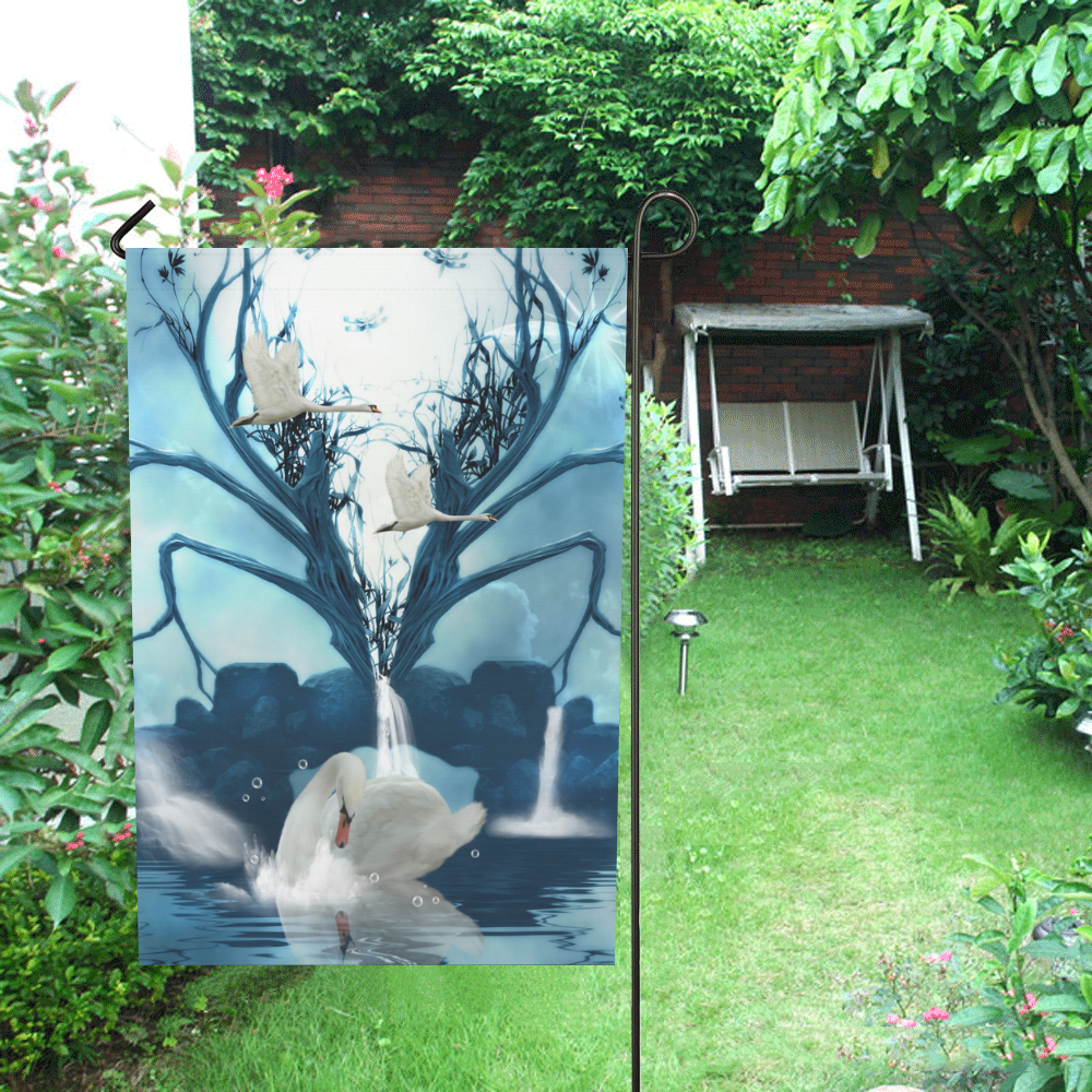 Beautiful swan with waterfalls Garden Flag 28''x40'' （Without Flagpole）