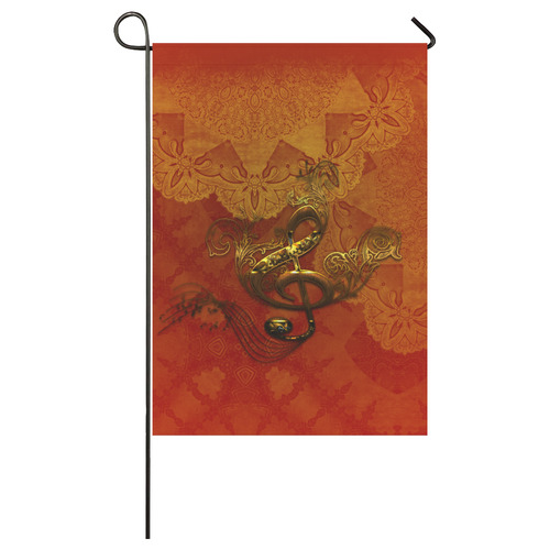 Music, clef in golden metal Garden Flag 28''x40'' （Without Flagpole）