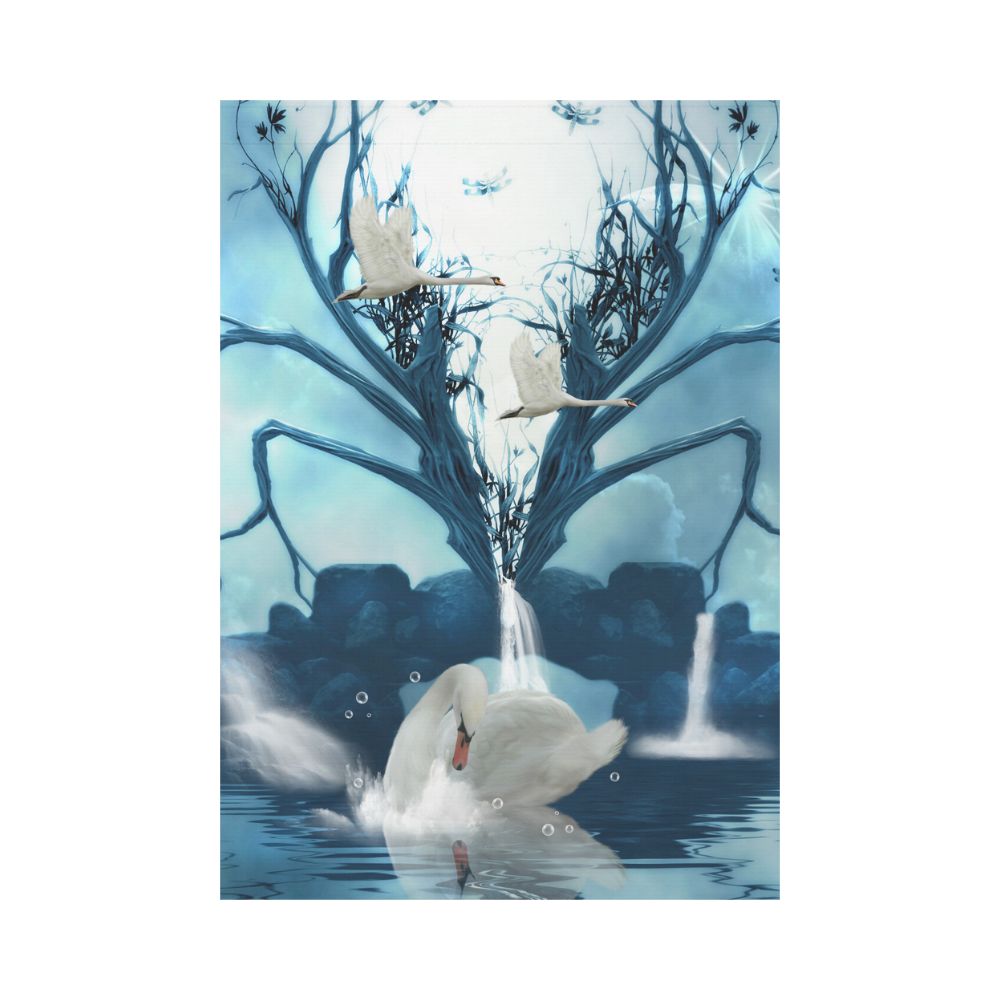 Beautiful swan with waterfalls Garden Flag 28''x40'' （Without Flagpole）